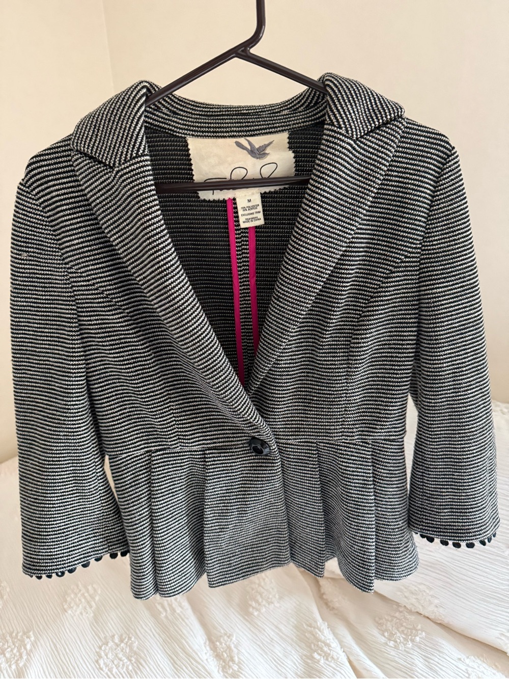 Tabitha Black and White Striped Peplum Blazer, size M